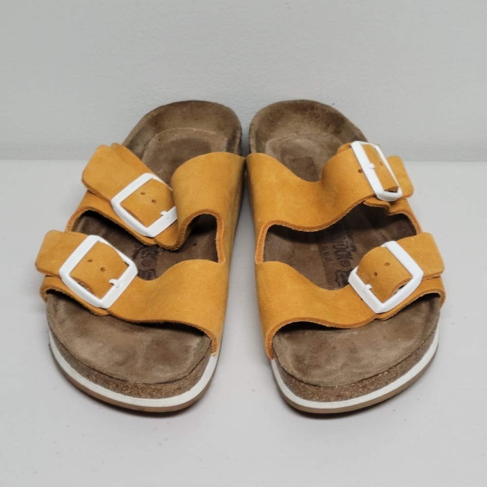 Birkenstock Arizona Soft Footbed Leather Sandals In Softy Orange Size 39. - Picture 6 of 11